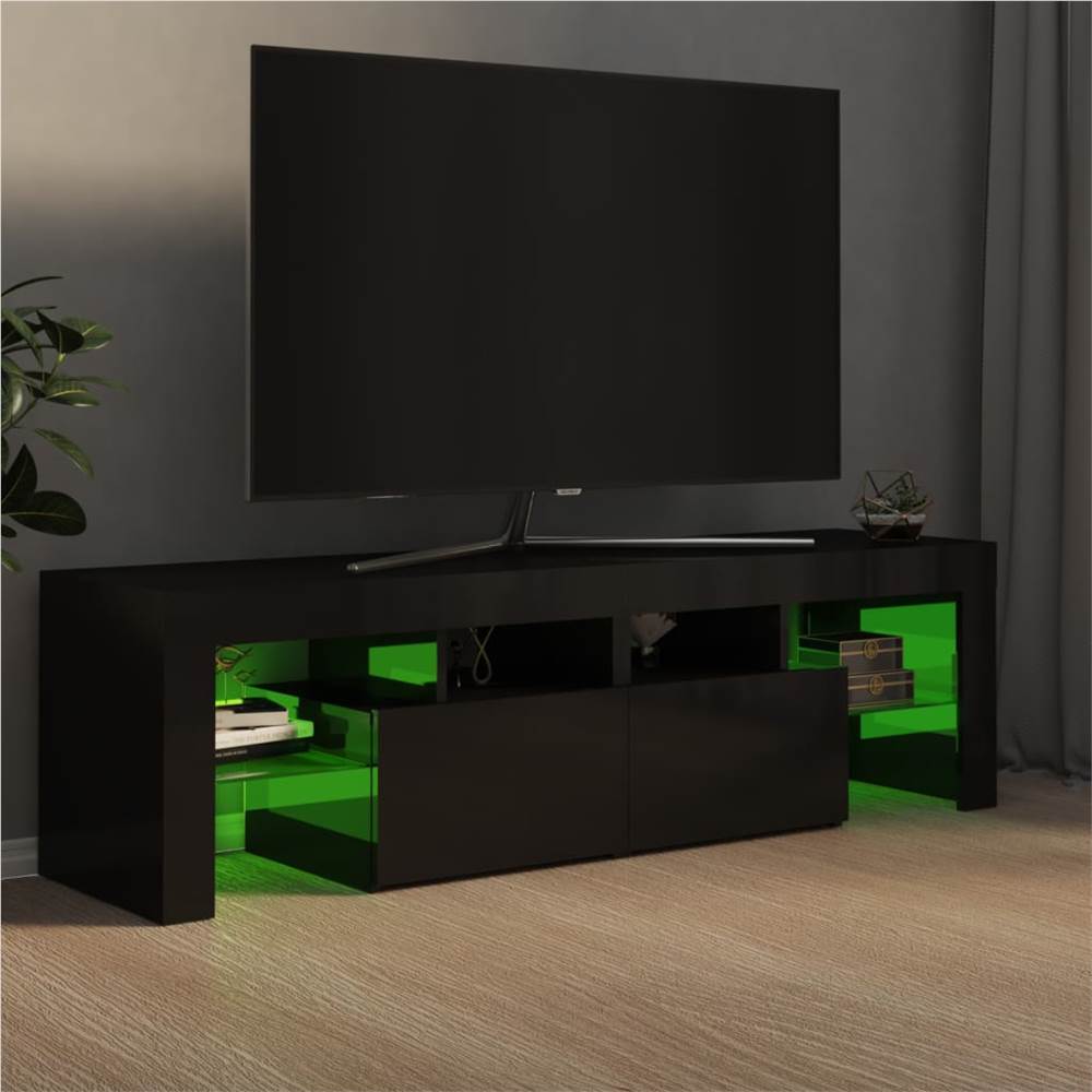 TV with LED Lights High Gloss Black 140x35x40 cm
