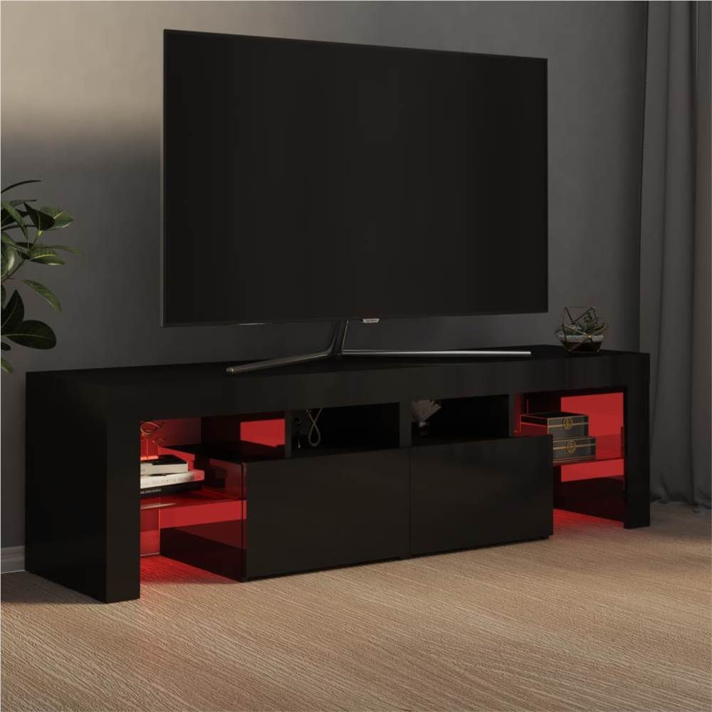 TV with LED Lights High Gloss Black 140x35x40 cm