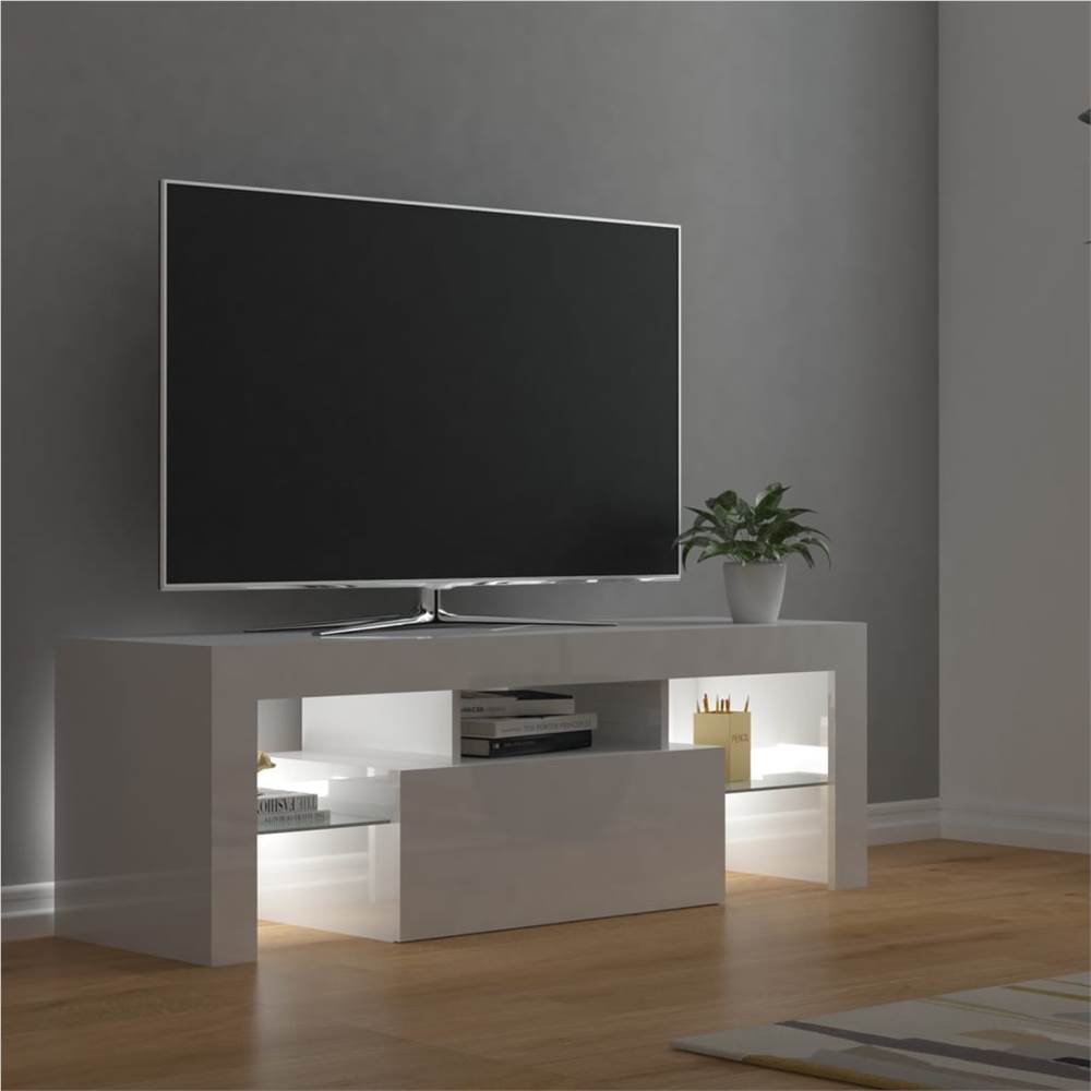 TV with LED Lights High Gloss White 120x35x40 cm
