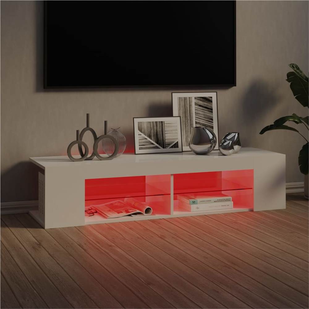 TV with LED Lights High Gloss White 135x39x30 cm