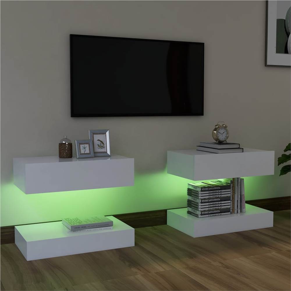TV Cabinets with LED Lights 2 pcs White 60x35 cm
