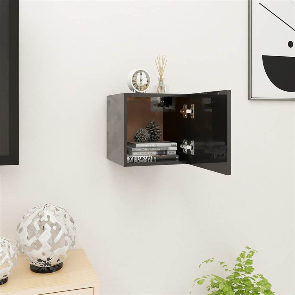 Falra szerelhető TV -szekrény Fényes fekete 30.5x30x30 cm