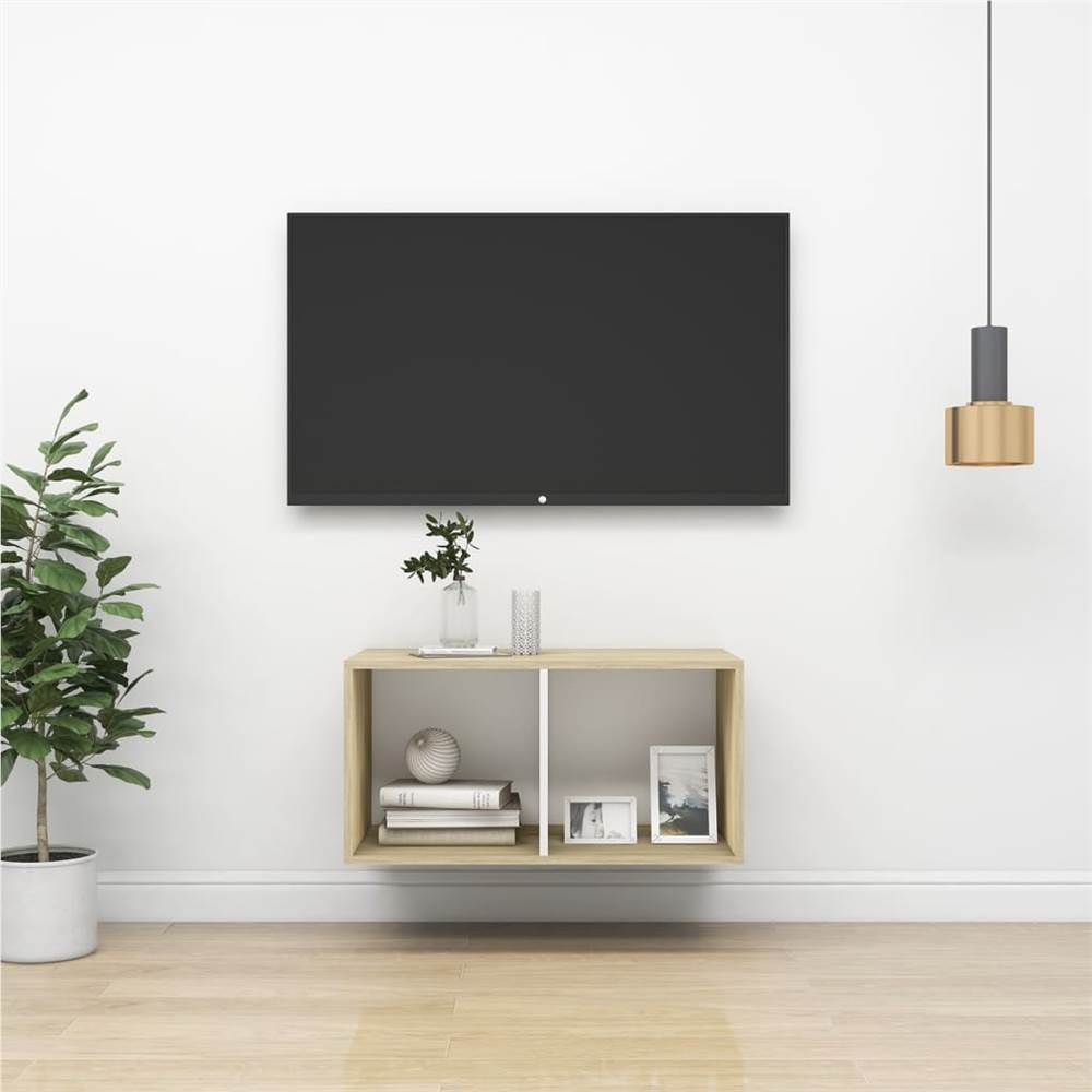 Wandmontierter TV-Schrank Sonoma Eiche und Weiß 37x37x72 cm Spanplatte