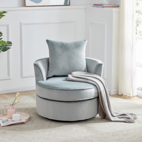 

Orisfur Velvet Swivel Barrel Sofa Chair with Movable Pillow Backrest, for Living Room, Bedroom, Office, Apartment - Gray