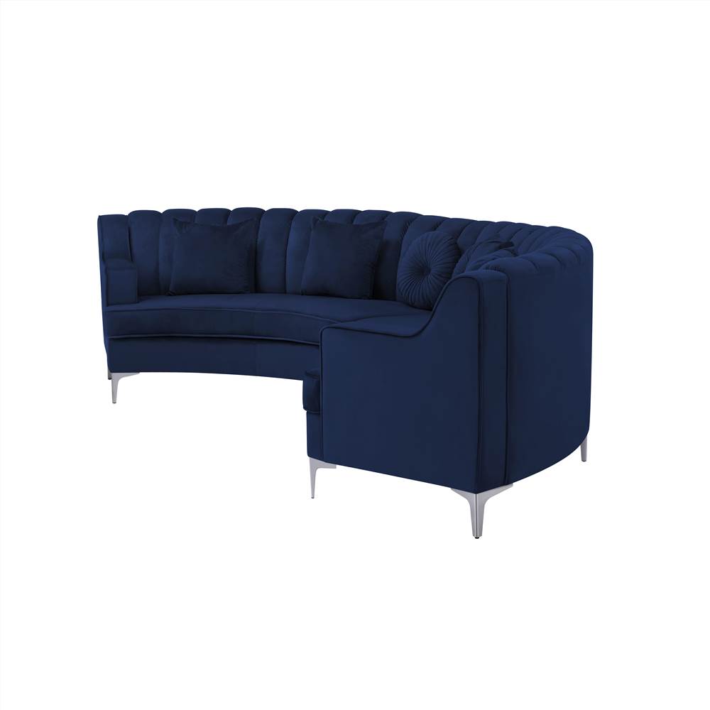 139.7" 4Seat Velvet Upholstered Curved Sectional Sofa Navy Blue