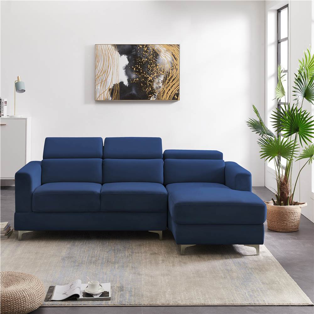 

84.6" 3-Seat Velvet Upholstered Sofa with Wooden Frame, and Metal Legs, for Living Room, Bedroom, Office, Apartment - Blue