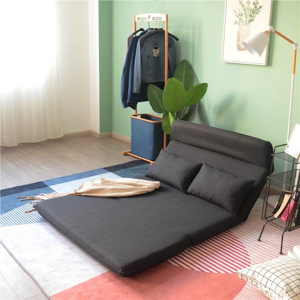 

45.28" Linen Upholstered Folding Lazy Sofa Bed with Metal Frame, for Living Room, Bedroom, Office, Apartment - Black