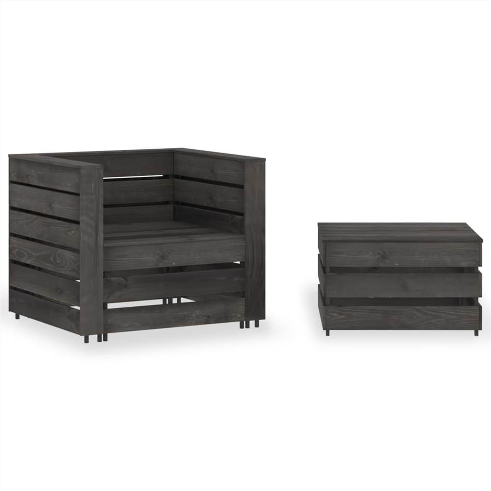 

2 Piece Garden Pallet Lounge Set Grey Impregnated Pinewood