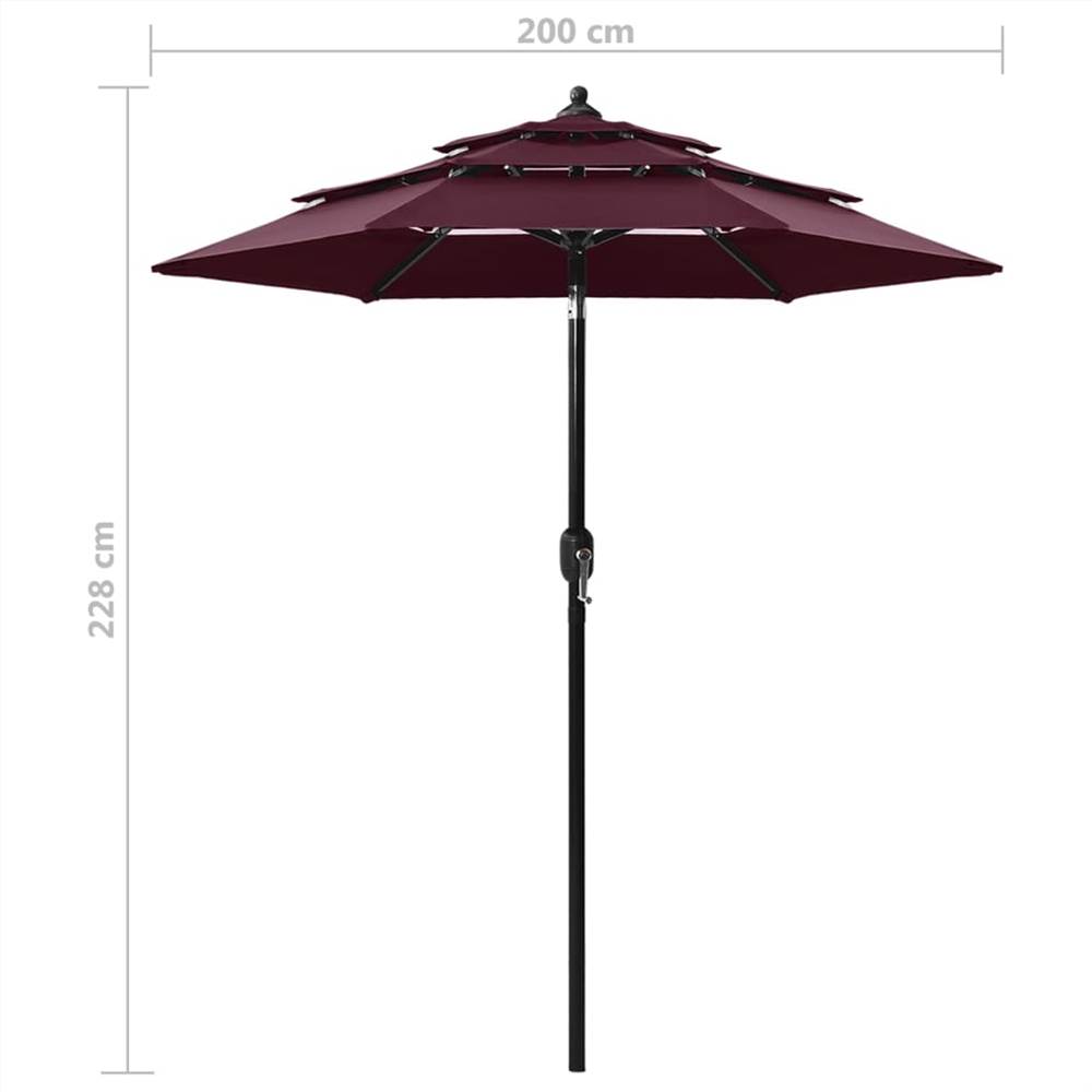 3-Tier Parasol with Aluminium Pole Bordeaux Red 2 m