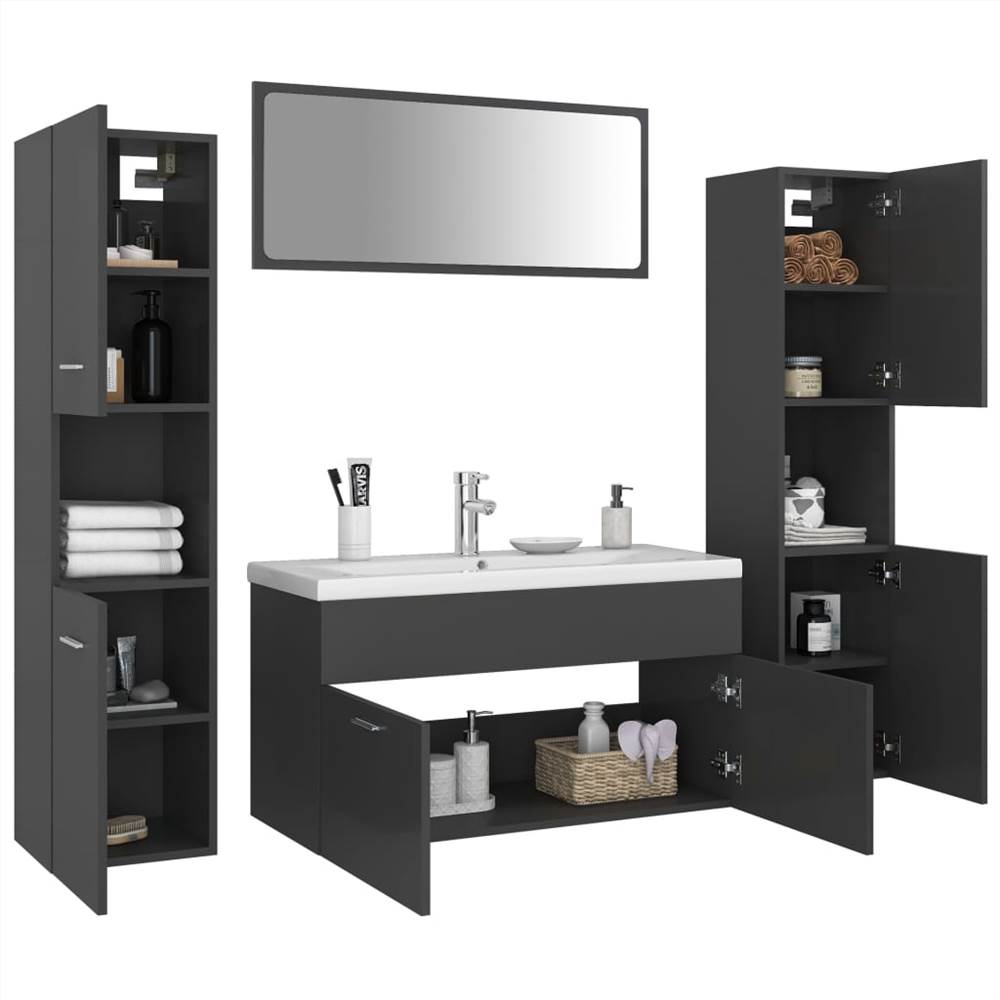 Bathroom Furniture Set Grey Chipboard