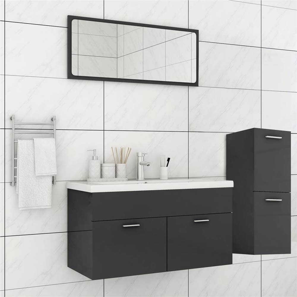 

Bathroom Furniture Set High Gloss Grey Chipboard