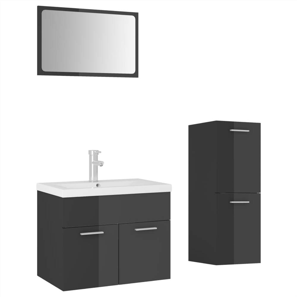 Bathroom Furniture Set High Gloss Grey Chipboard