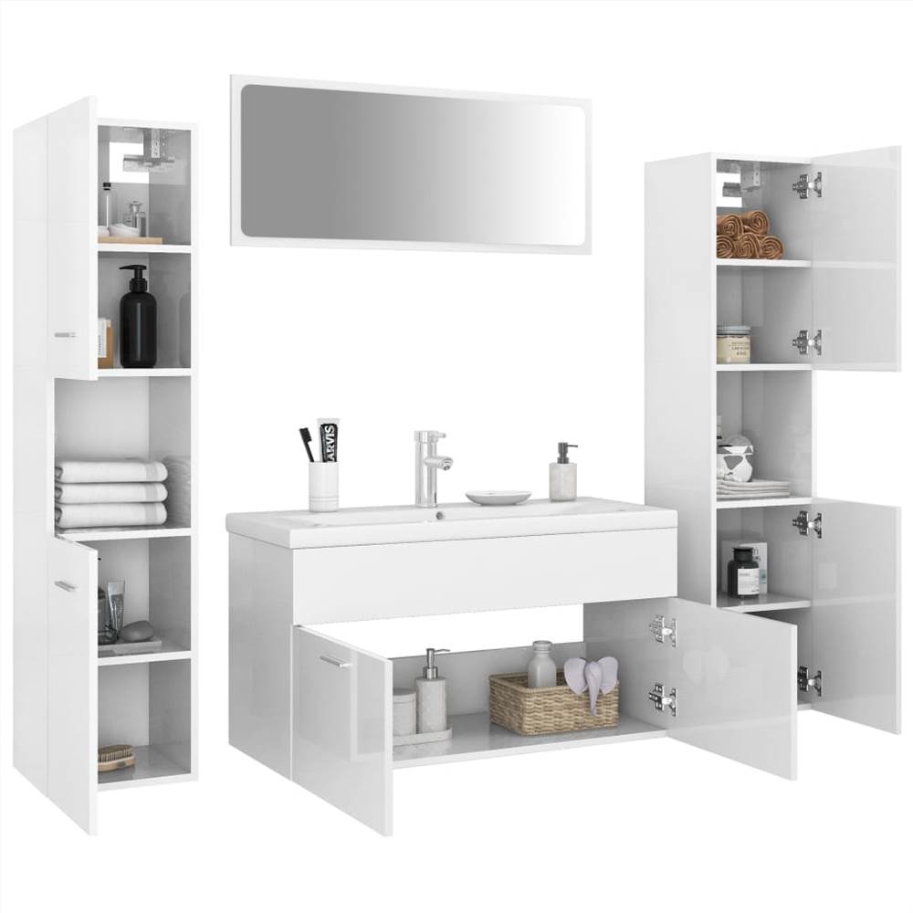 Bathroom Furniture Set High Gloss White Chipboard