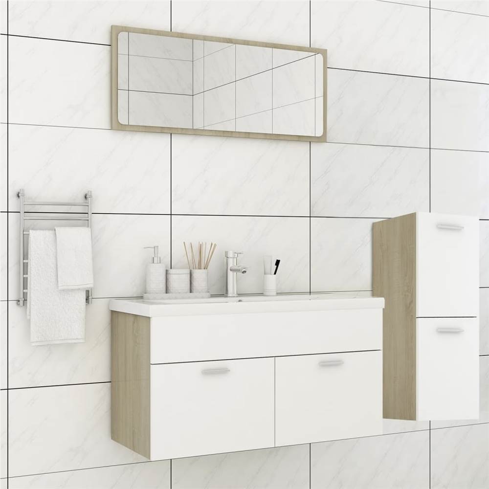 

Bathroom Furniture Set White and Sonoma Oak Chipboard