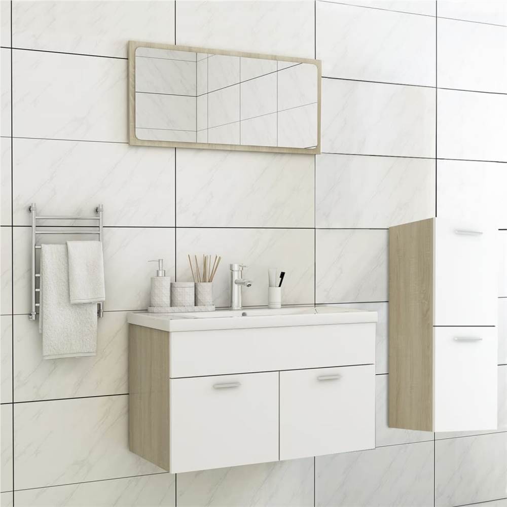 

Bathroom Furniture Set White and Sonoma Oak Chipboard
