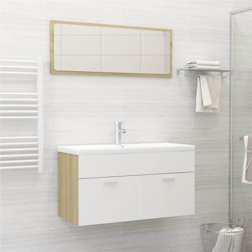

Bathroom Furniture Set White and Sonoma Oak Chipboard