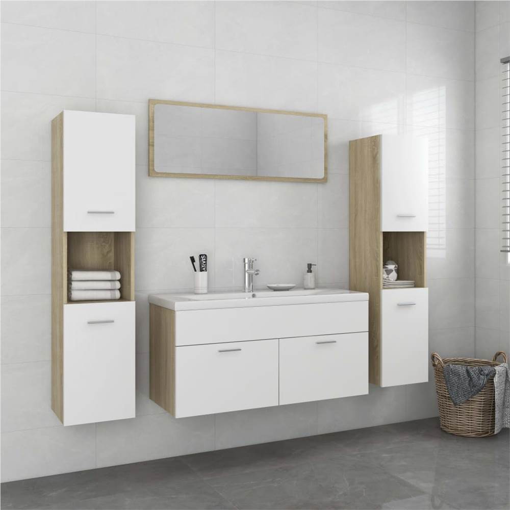 

Bathroom Furniture Set White and Sonoma Oak Chipboard
