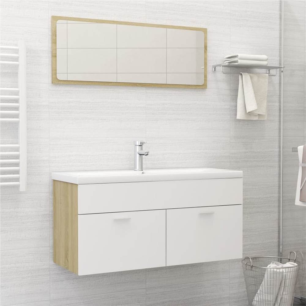 

Bathroom Furniture Set White and Sonoma Oak Chipboard