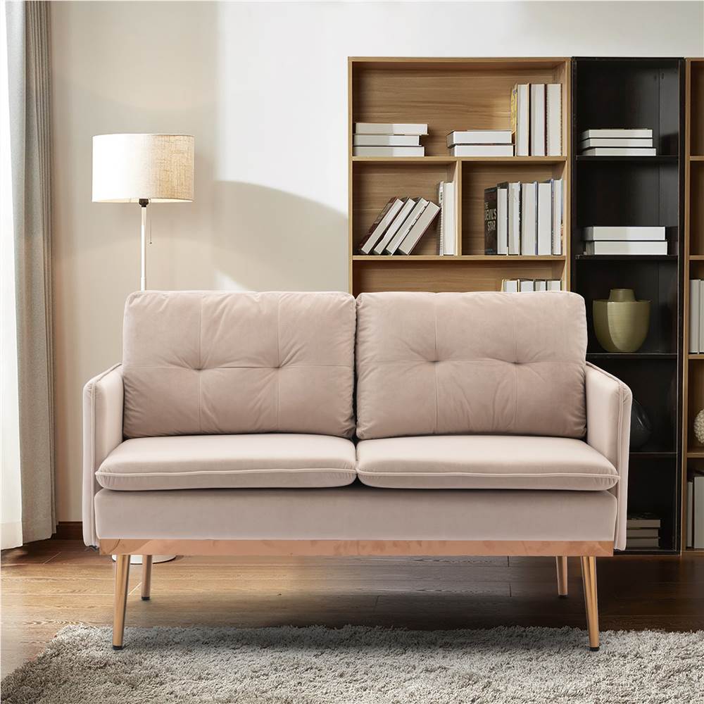 

COOLMORE 55.91" 2-Seat Velvet Upholstered Sofa with Plywood Frame, and Stainless Feet, for Living Room, Bedroom, Office, Apartment - Beige