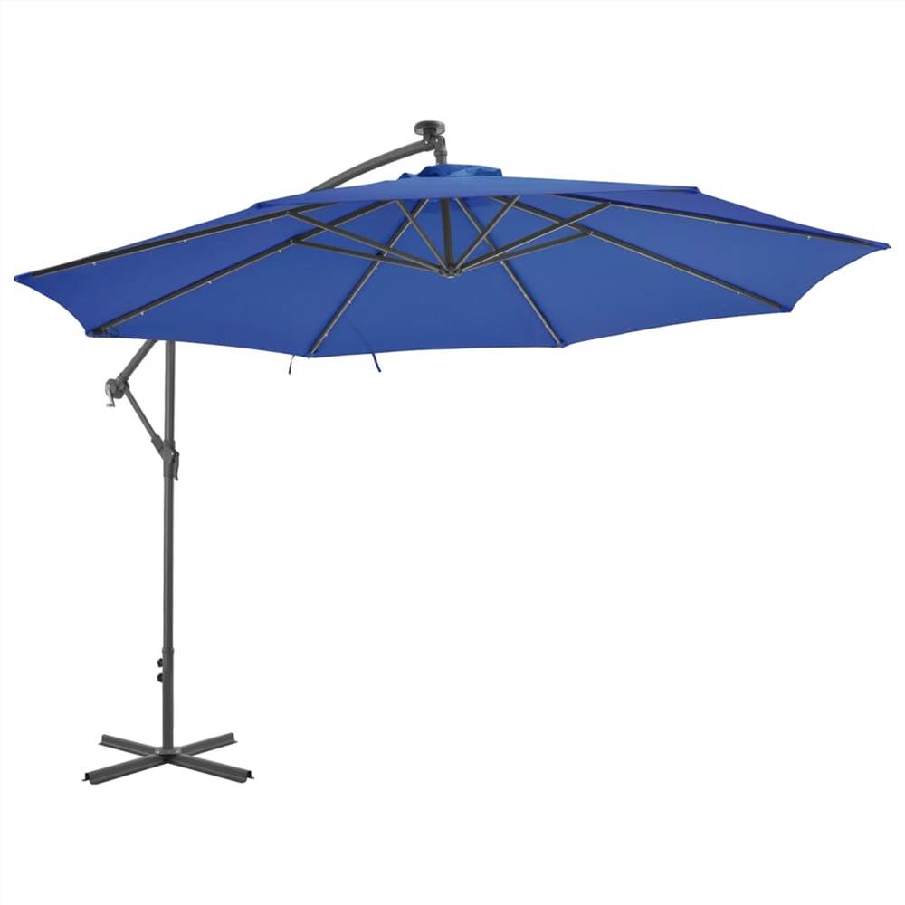 Cantilever Umbrella with LED Lights Azure Blue 350 cm