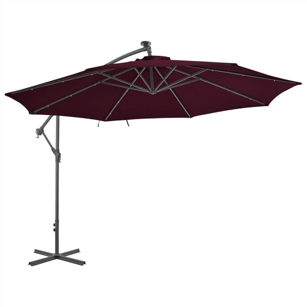 Cantilever Umbrella with LED Lights Bordeaux Red 350 cm