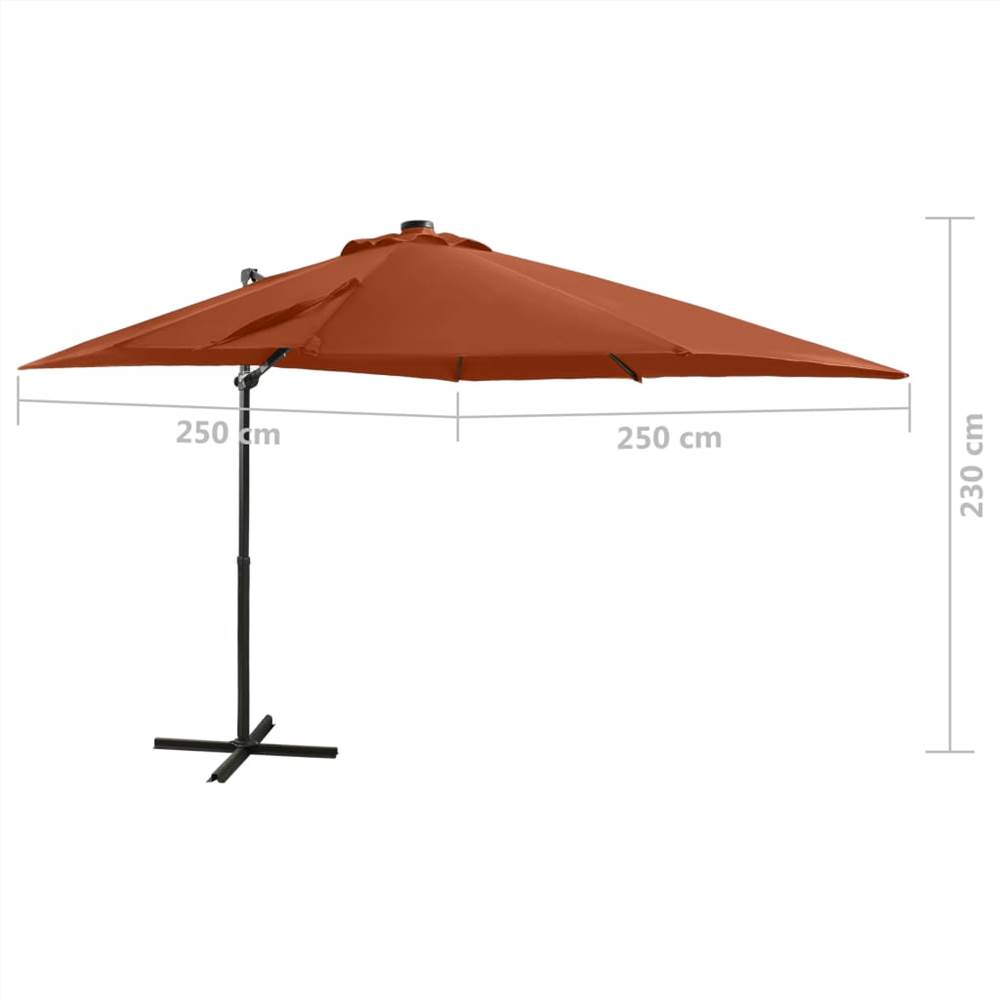 Cantilever Umbrella with Pole and LED Lights Terracotta 250 cm