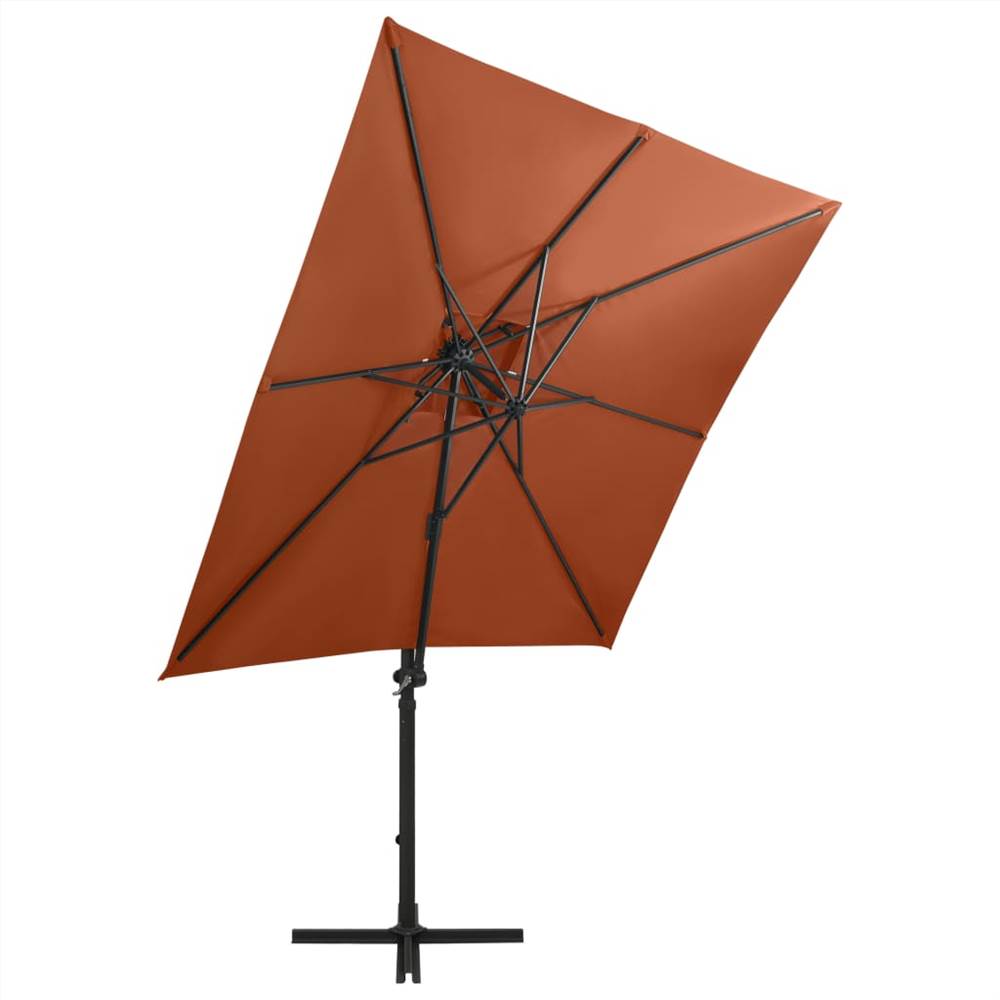 Cantilever Umbrella with Pole and LED Lights Terracotta 250 cm