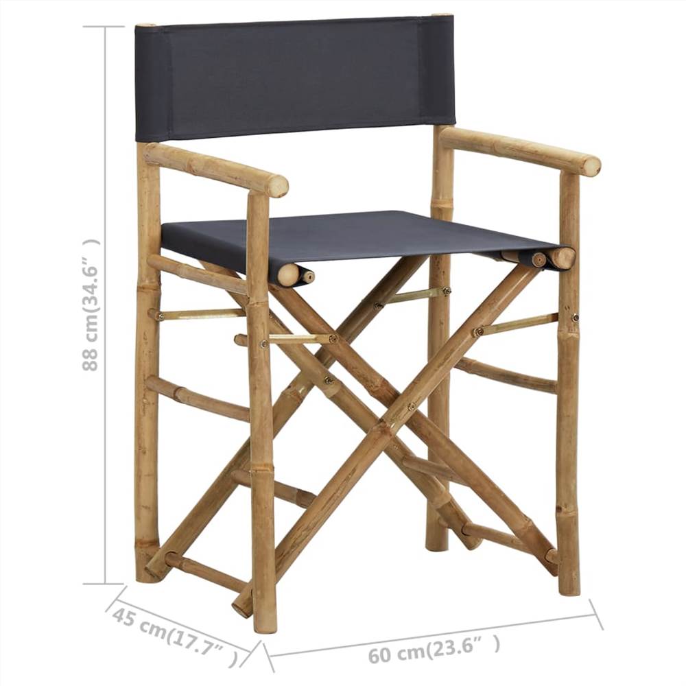 Folding Directors Chairs 2 pcs Dark Grey Bamboo and Fabric