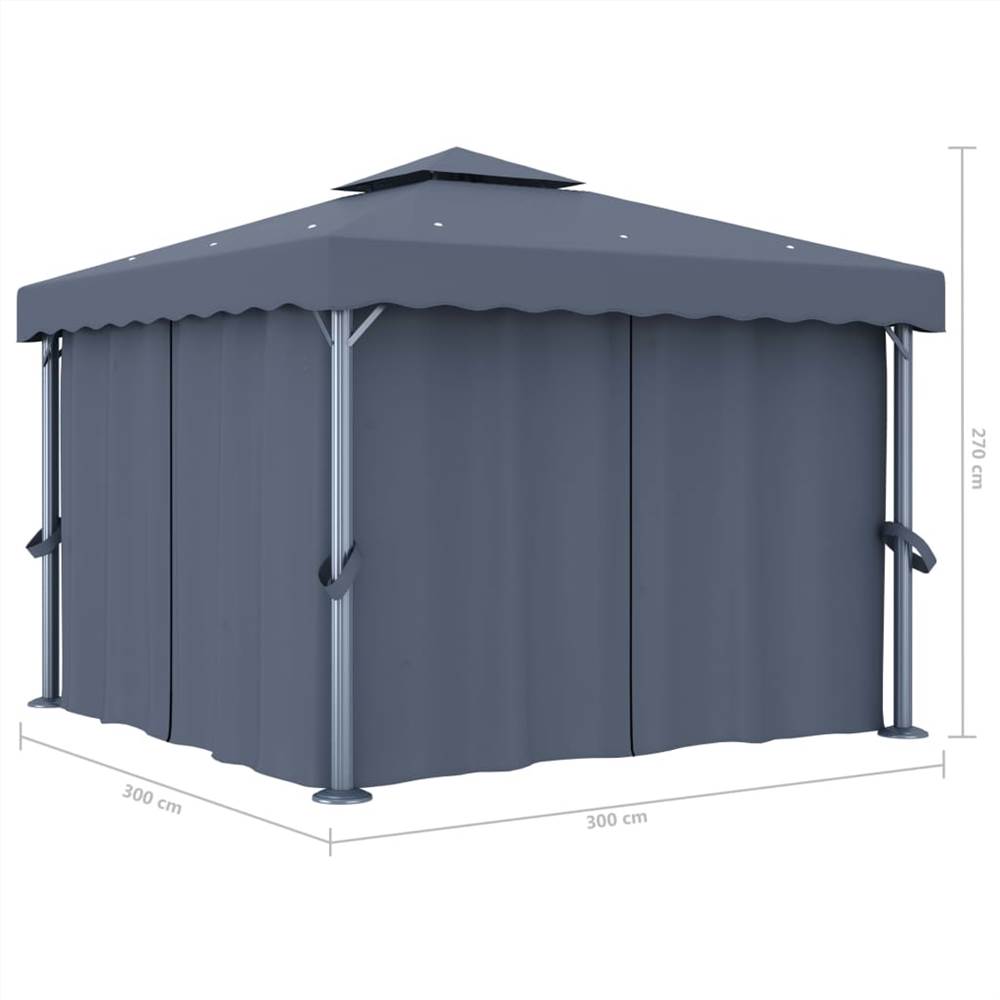 Gazebo with Curtain and String Lights 3x3 m Anthracite