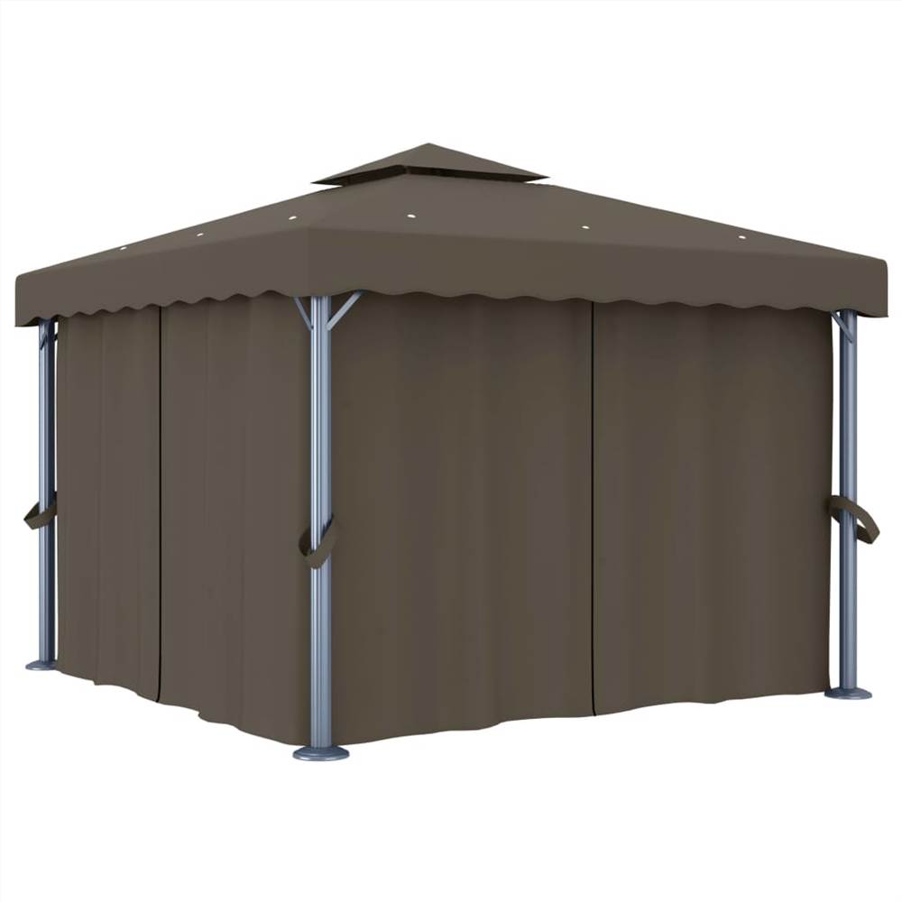 Gazebo with Curtain and String Lights 3x3 m Taupe