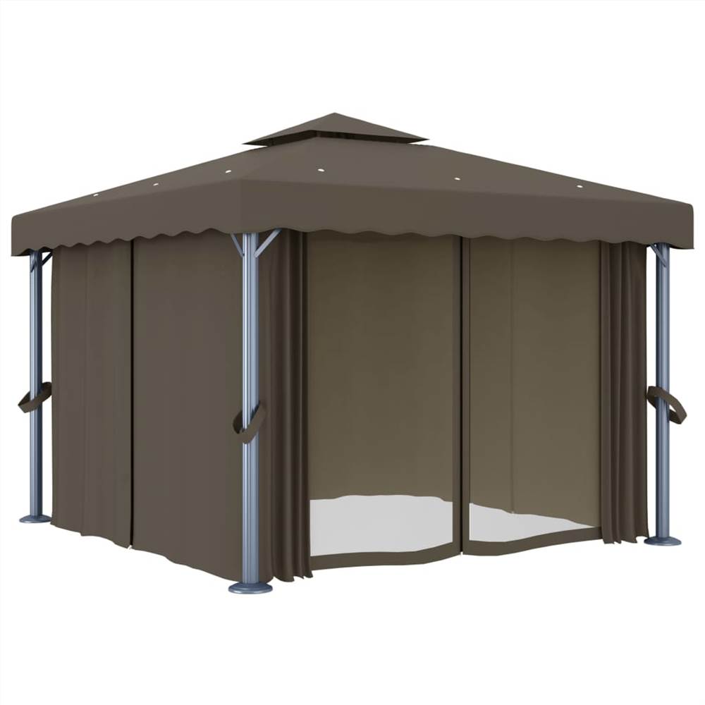 Gazebo with Curtain and String Lights 3x3 m Taupe