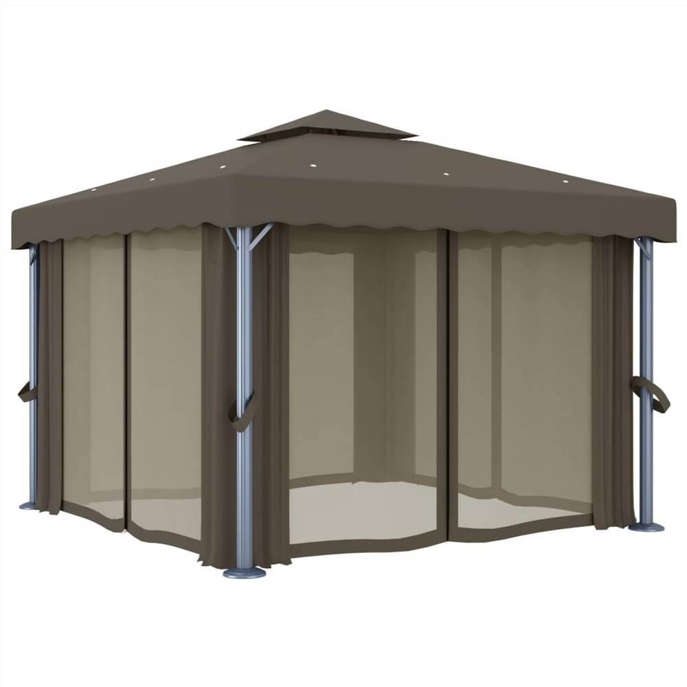 Gazebo with Curtain and String Lights 3x3 m Taupe