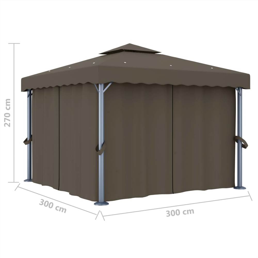 Gazebo with Curtain and String Lights 3x3 m Taupe