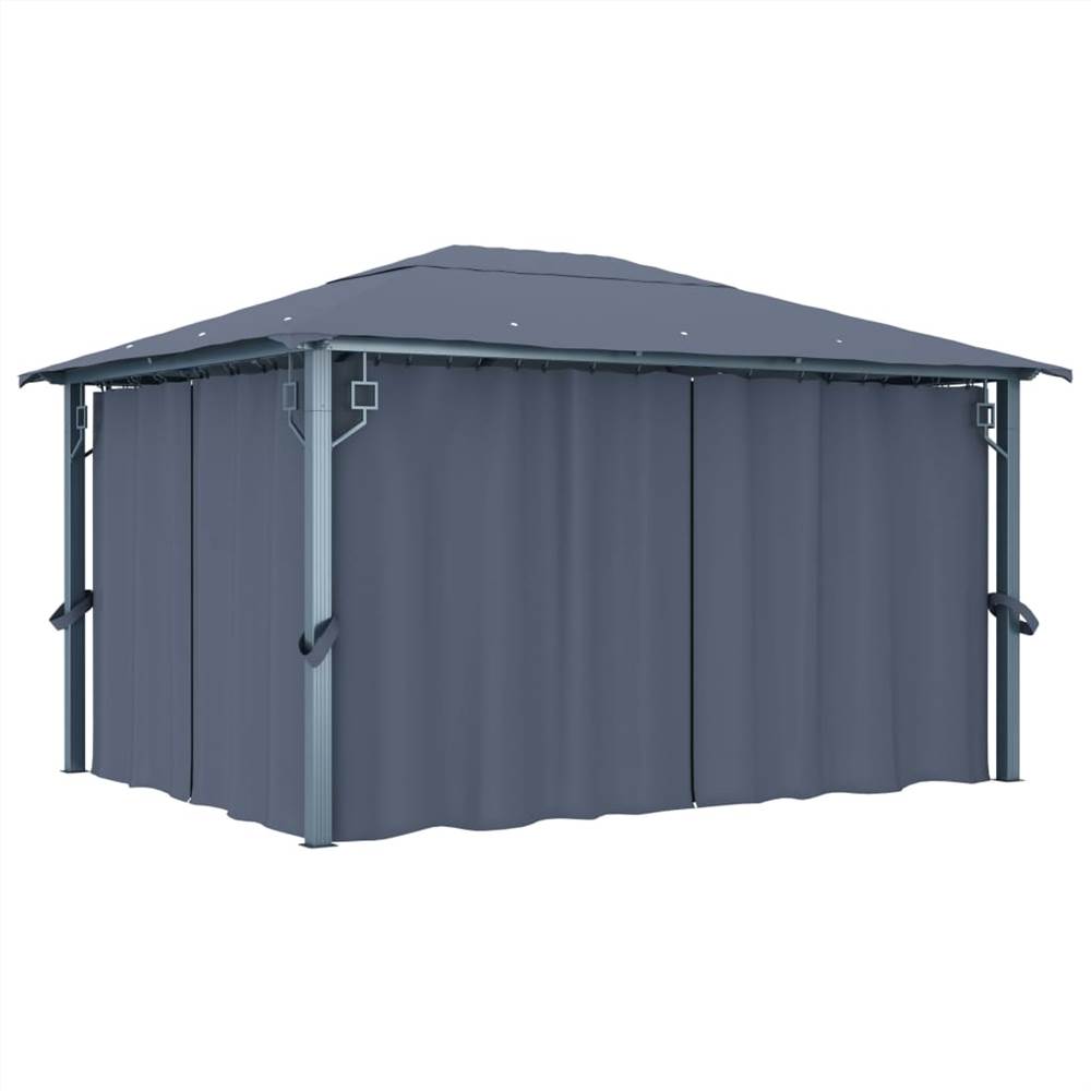 Gazebo with Curtain and String Lights 400x300 cm Anthracite Aluminium