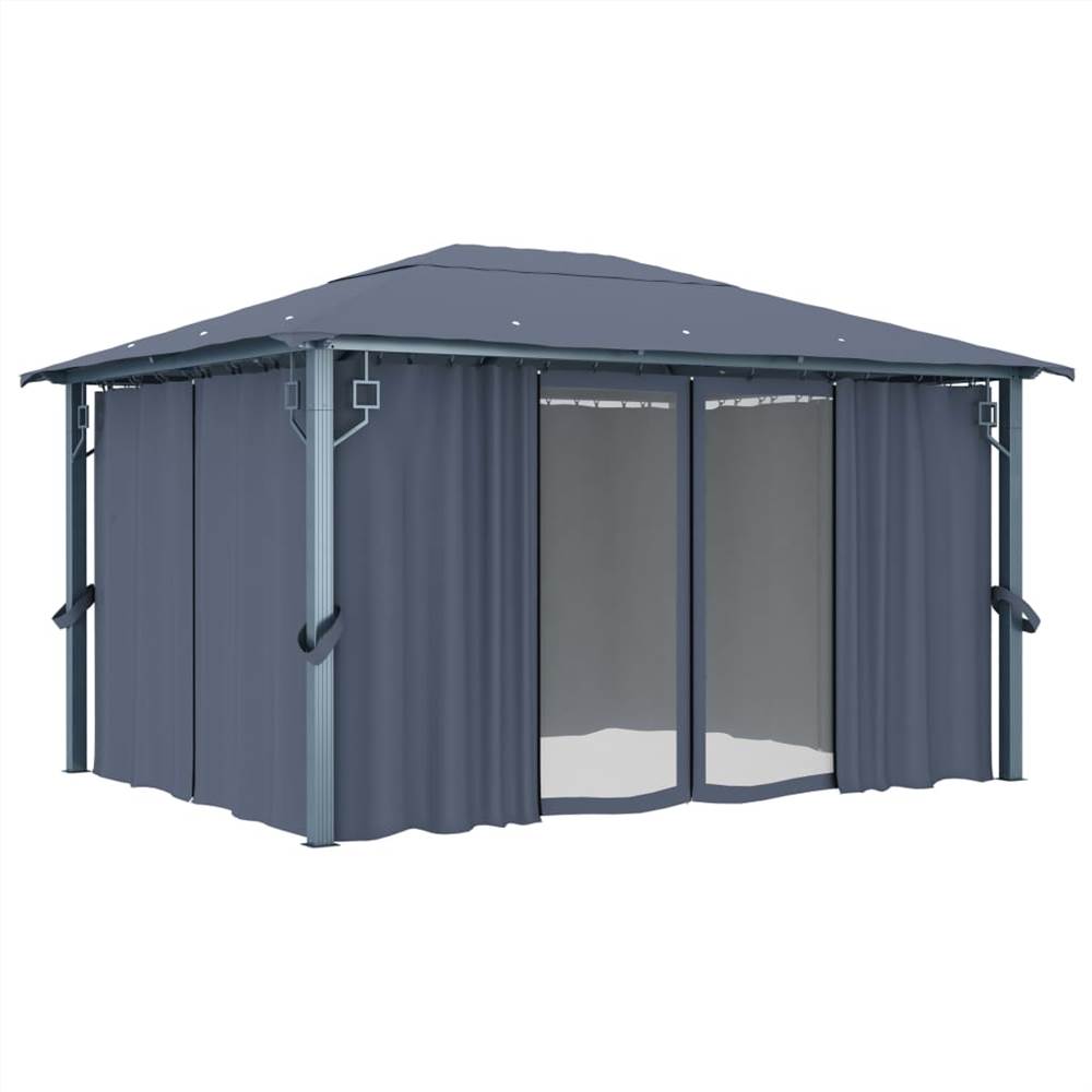 Gazebo with Curtain and String Lights 400x300 cm Anthracite Aluminium