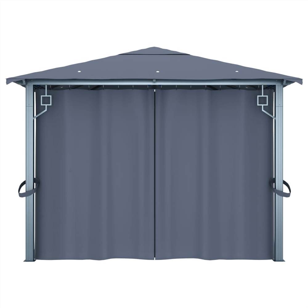Gazebo with Curtain and String Lights 400x300 cm Anthracite Aluminium