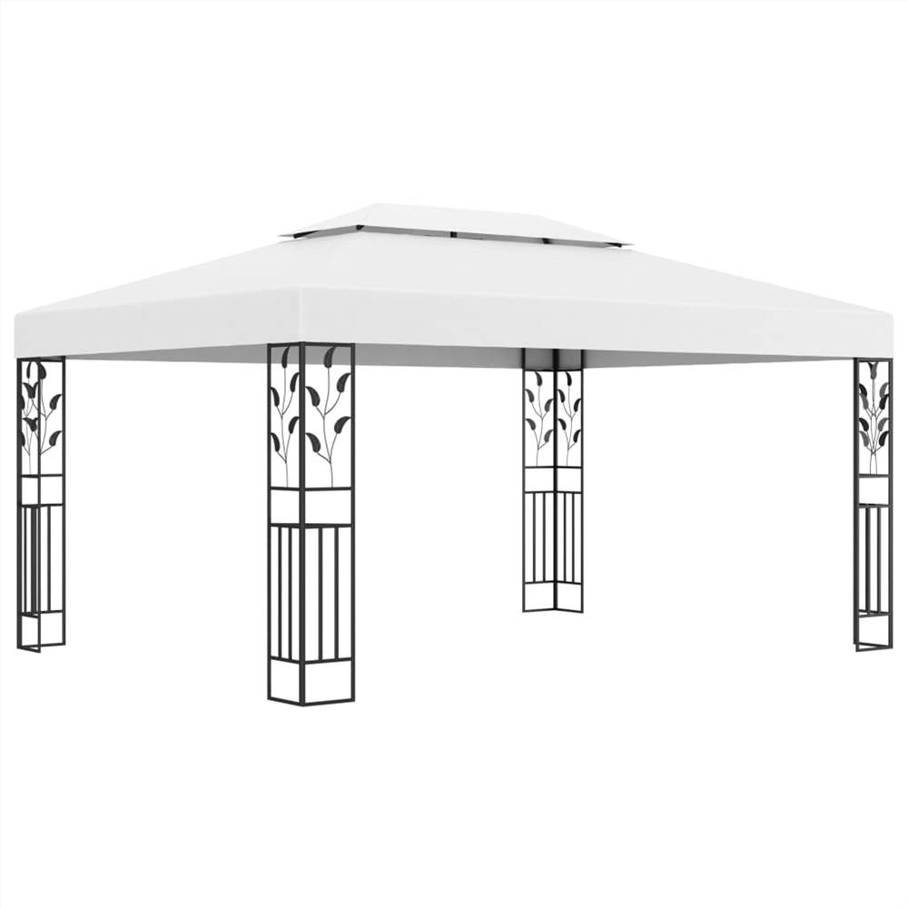 Gazebo with Double Roof and String Lights 3x4 m White