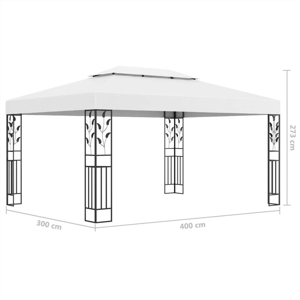 Gazebo with Double Roof and String Lights 3x4 m White