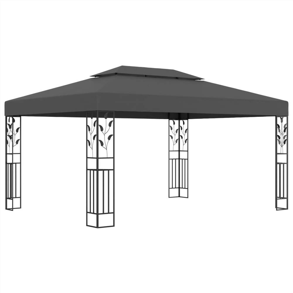 Gazebo with Double Roof and String Lights 3x4m Anthracite