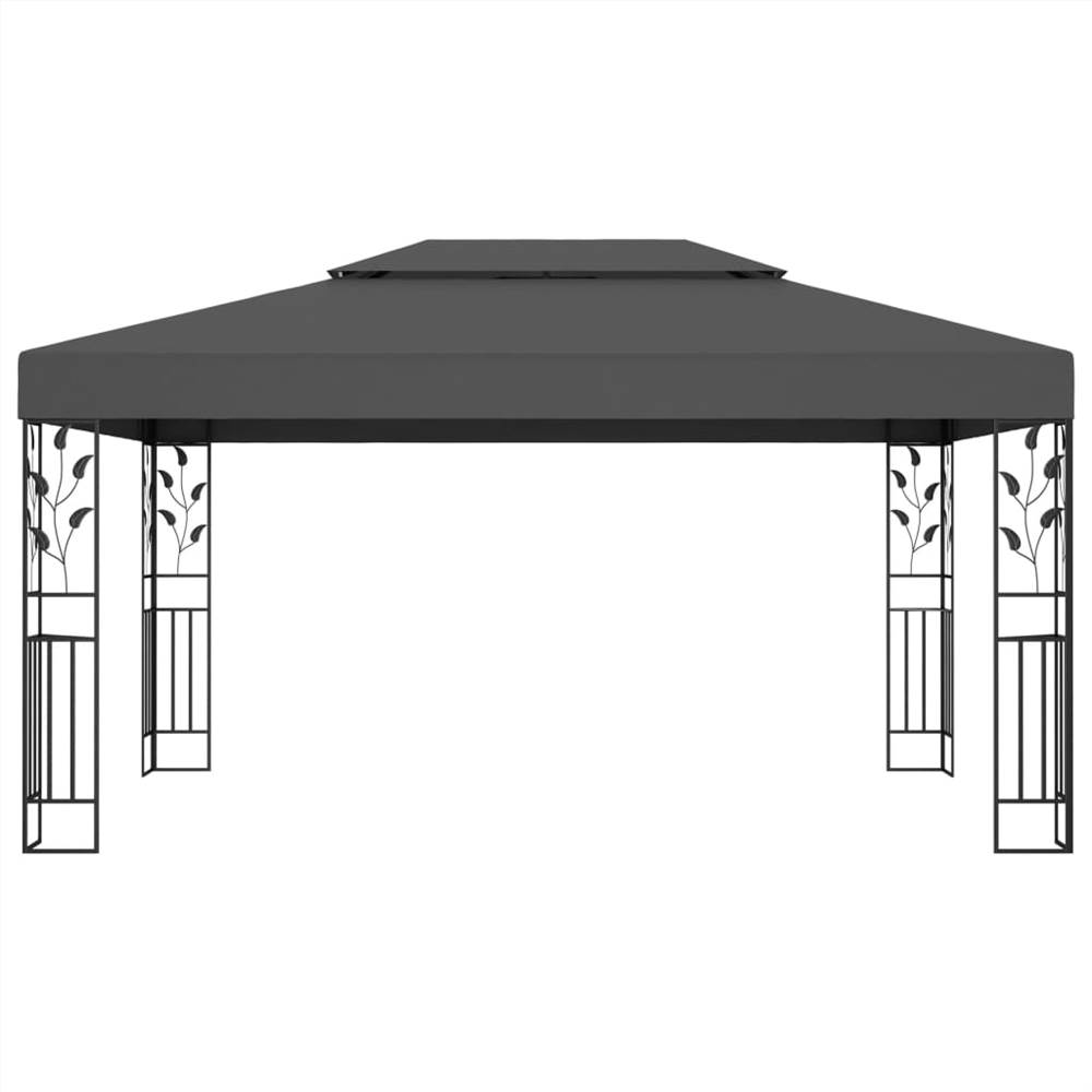 Gazebo with Double Roof and String Lights 3x4m Anthracite