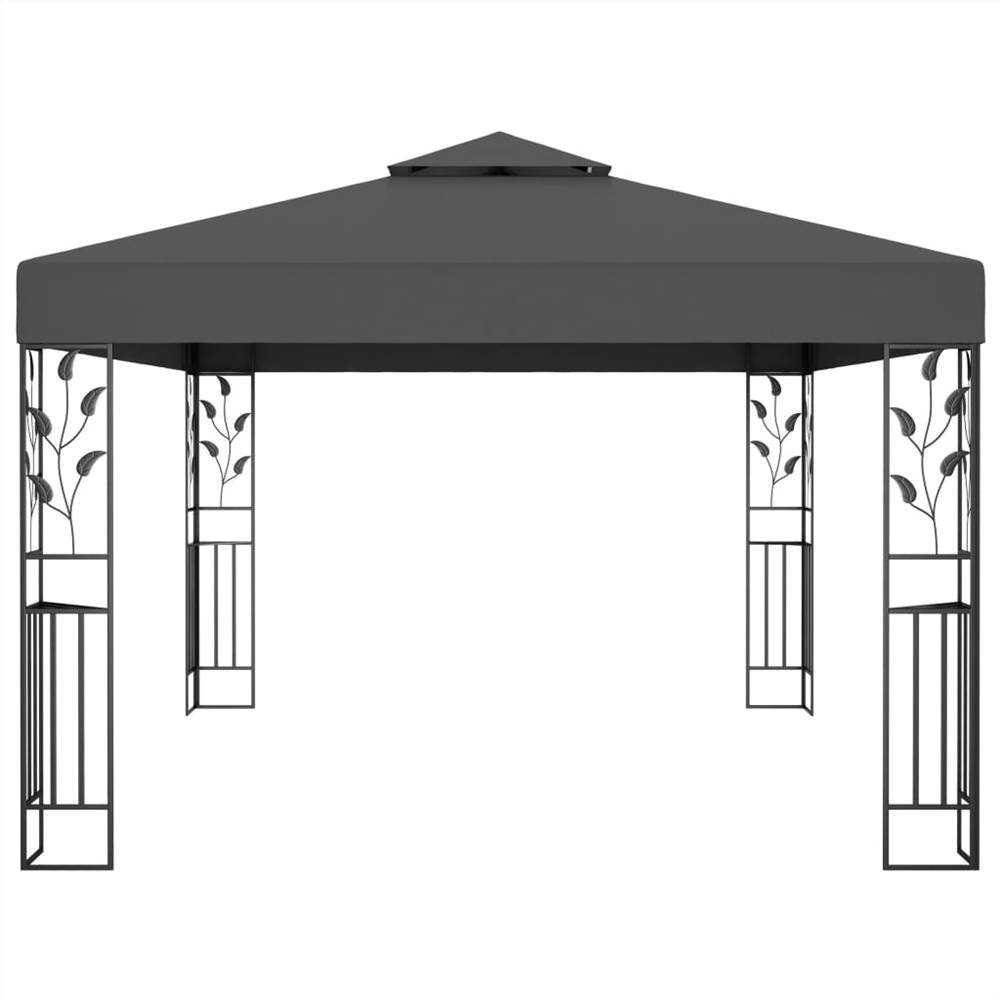 Gazebo with Double Roof and String Lights 3x4m Anthracite