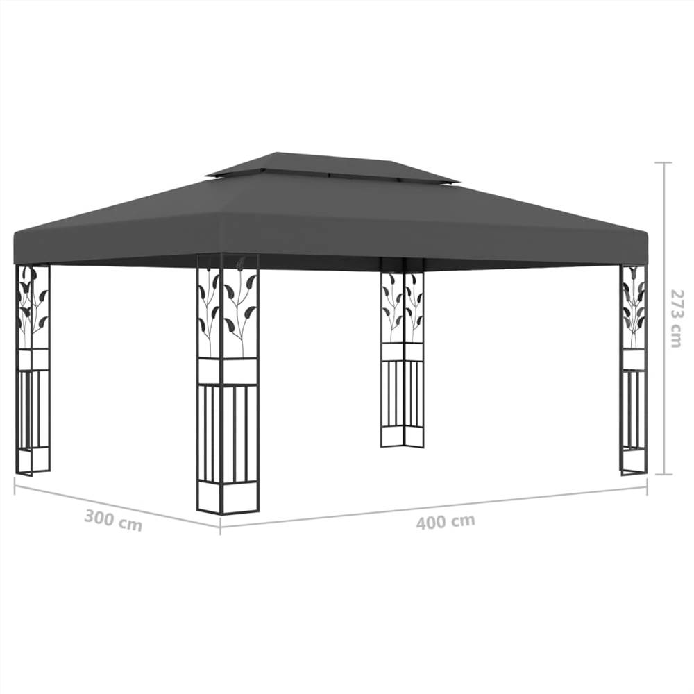 Gazebo with Double Roof and String Lights 3x4m Anthracite