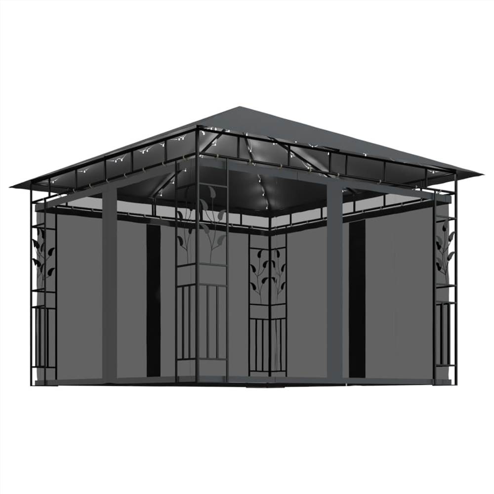 

Gazebo with Mosquito Net and String Lights 3x3x2.73 m Anthracite 180 g/m²