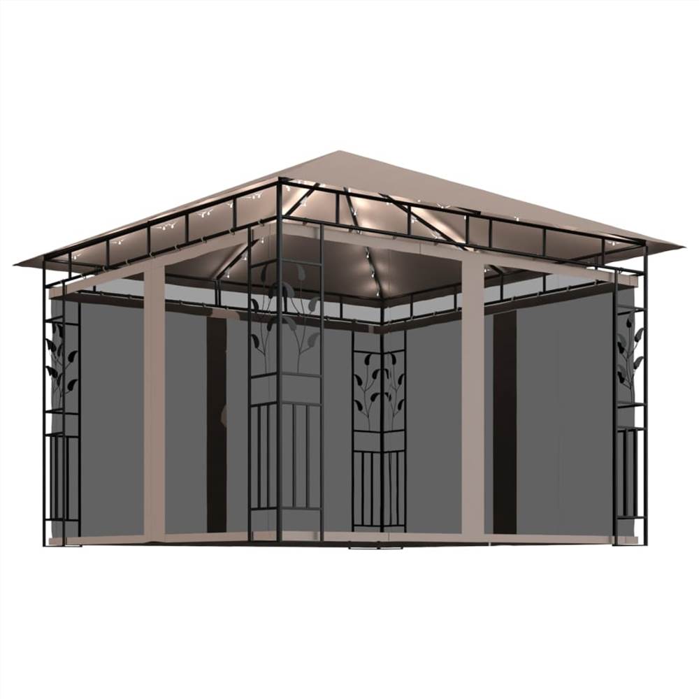 

Gazebo with Mosquito Net and String Lights 3x3x2.73 m Taupe 180 g/m²