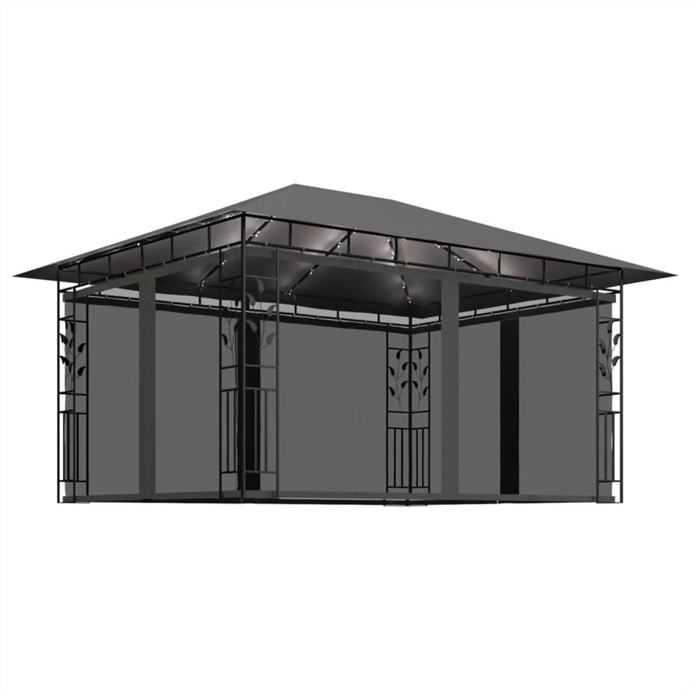 

Gazebo with Mosquito Net and String Lights 4x3x2.73 m Anthracite 180 g/m²