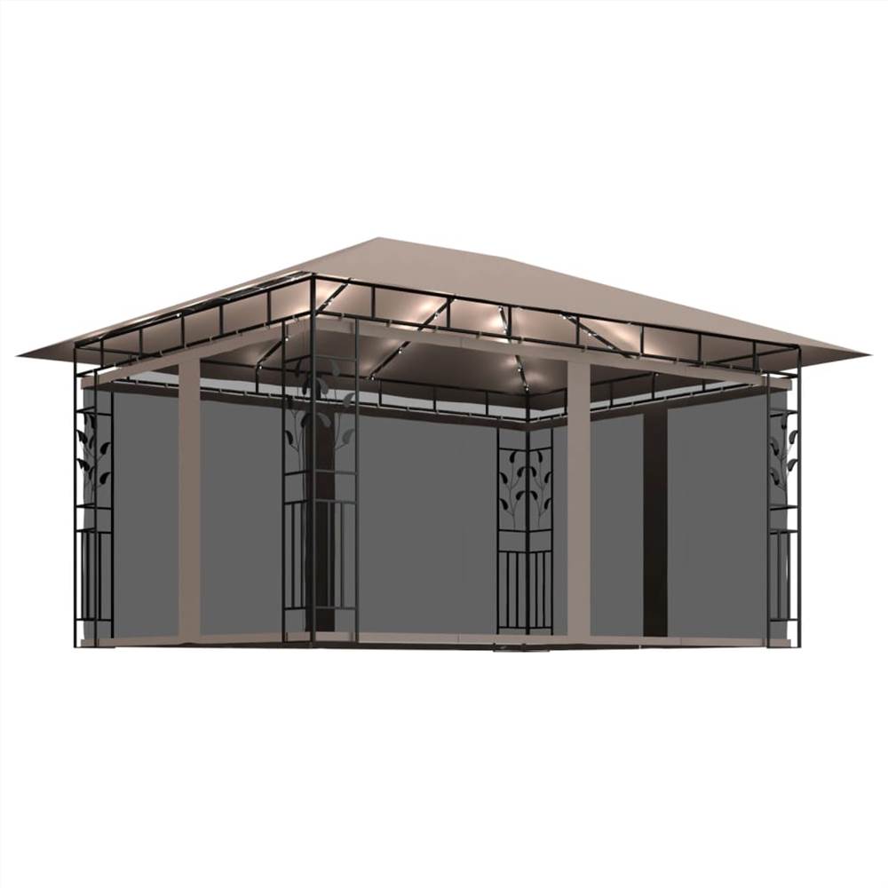 

Gazebo with Mosquito Net and String Lights 4x3x2.73 m Taupe 180 g/m²