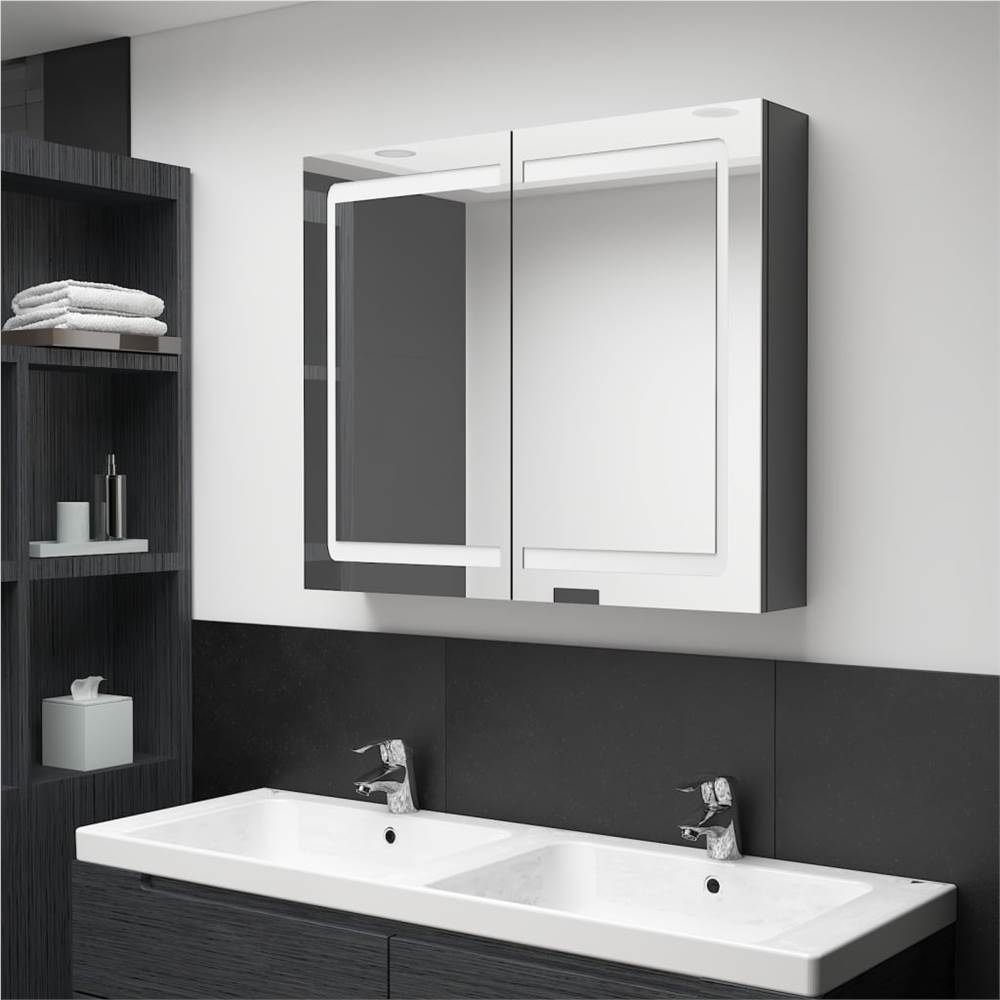 

LED Bathroom Mirror Cabinet Shinning Grey 80x12x68 cm