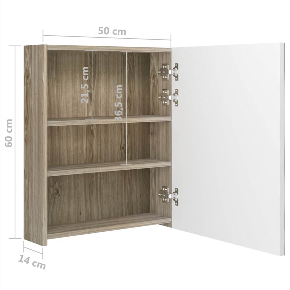 LED Bathroom Mirror Cabinet White and Oak 50x14x60 cm
