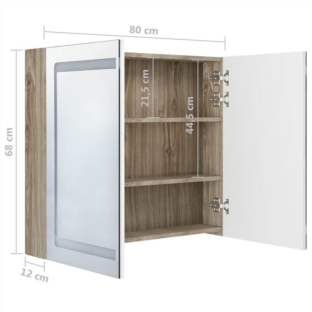 LED Bathroom Mirror Cabinet White and Oak 80x12x68 cm