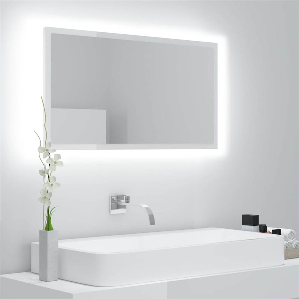 

LED Bathroom Mirror High Gloss White 80x8.5x37 cm Chipboard